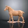 Detailed Beige Standing Horse Sculpture On Platform Base With Dark Background