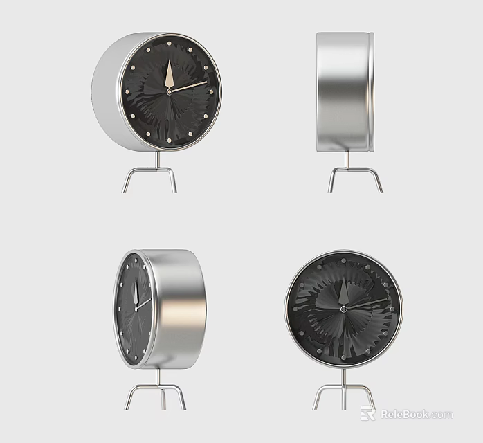 Modern Metal Desktop Clock With Black Dial And Silver Stand Design 3d model