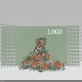 Floral Installation With Orange Pink Flowers Against Light Green Background Flanked By White Grid Screens