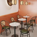 Bright Modern Japanese Restaurant Interior With Terrazzo Tables Rattan Chairs And Comfortable Green Booths
