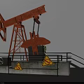 Orange Industrial Oil Pumpjack Equipment With Warning Signs And Safety Railing