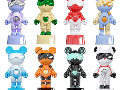 Colorful Decorative Figurine Set With Unique Robot Designs And Multiple Vibrant Colors 3d model