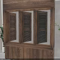 Wooden Three Panel Casement Window Interior With Natural Wooden Frame And Indoor Plant