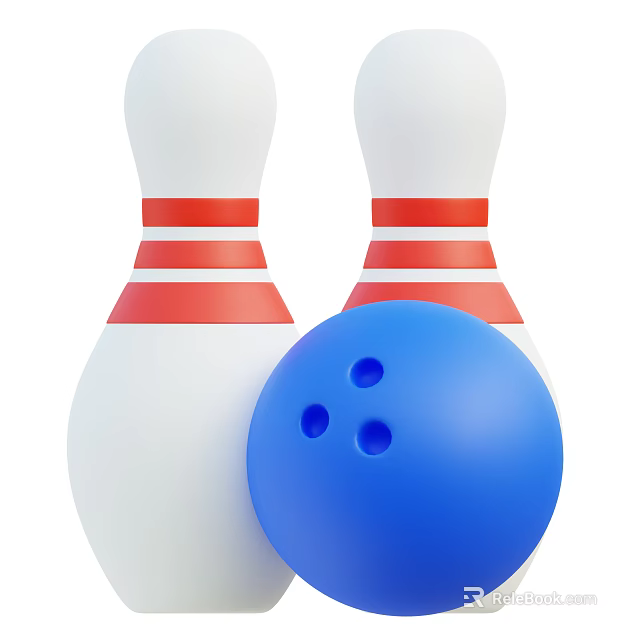High Quality Bowling Sports Equipment with Blue Ball and White Striped Pins for Indoor Games 3d model 