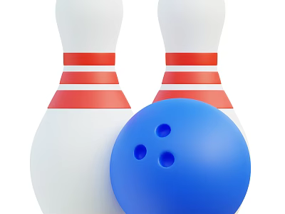 High Quality Bowling Sports Equipment with Blue Ball and White Striped Pins for Indoor Games 3d model