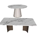 Elegant Marble Dining Tables Featuring Circular Striped Base And Rectangular Metal Legs 3d model
