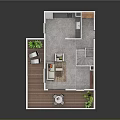 Modern Hotel Room Interior With Open Layout Balcony Sofa Coffee Table Stairs And Plants