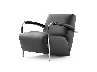 Modern Black Leather Single Sofa With Metal Armrests And Sleek Metal Legs 3d model
