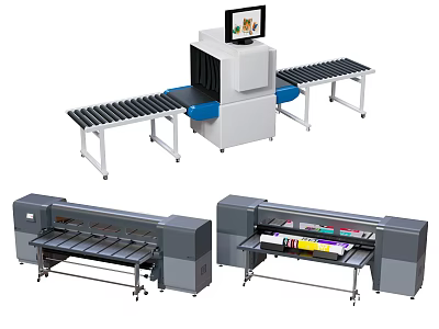 Public Facilities Featuring Security Scanner With Conveyor Belt Display Screen And Large Industrial Printers 3d model