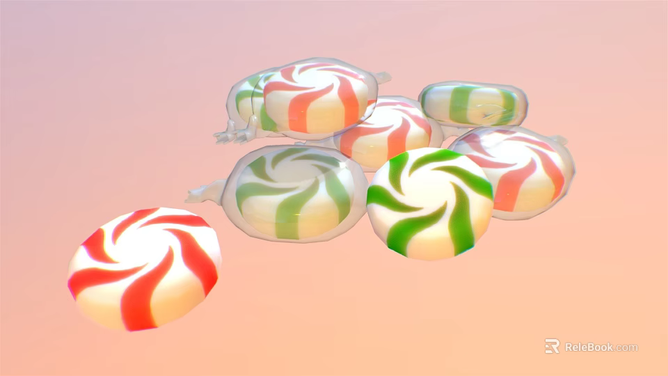 Colorful Swirl Pattern Lollipops With Red Green And White On Pink Background 3d model 