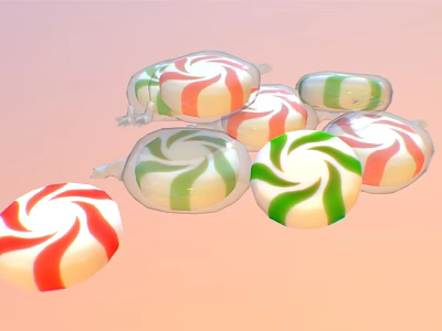 Colorful Swirl Pattern Lollipops With Red Green And White On Pink Background 3d model