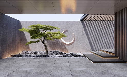 New Chinese style landscape sketch pine stone landscape 3d model