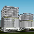 Modern Sustainable Office Building Design With Glass Curtain Wall And Rooftop Solar Panels