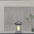 Japanese Inspired Stone Floor Lamp with Pagoda Roof and Lattice Window in Minimalist Interior