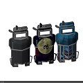 Three Different Mechanical Armors With Metallic Texture And Decorative Patterns