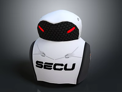 SECU Security Equipment With White Body Black Honeycomb Face And Red Glowing Eyes 3d model
