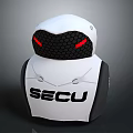 SECU Security Equipment With White Body Black Honeycomb Face And Red Glowing Eyes
