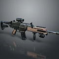 Modern Tactical Assault Rifle With Black And Tan Finish Attached Scope And Tactical Magazine