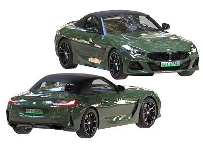 Green Sleek Convertible Sports Car With Black Top Two Door Design And Stylish Wheels 3d model