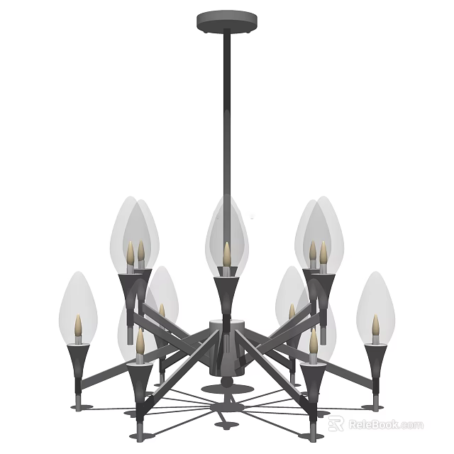 Modern Chandelier With Candle Shaped Bulbs And Transparent Shades For Interior Lighting 3d model 