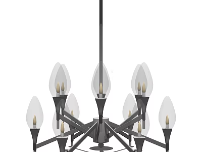 Modern Chandelier With Candle Shaped Bulbs And Transparent Shades For Interior Lighting 3d model