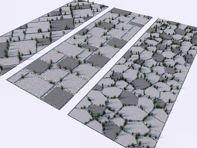 Stepping Stones With Various Designs Irregular Stone Slabs And Small Plants In Garden 3d model