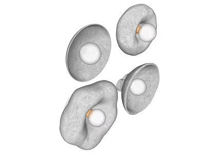 Modern Gray Round Wall Lamps Set of Four with White Light Bulbs 3d model