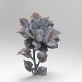 3D Modeled Plant Combination With Gray Blue Petals Orange Edges Leaves And Light Gray Background