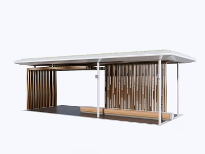 Modern Garden Landscape Pavilion With Wooden Strip Walls Green Roof And Bench 3d model