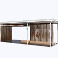 Modern Garden Landscape Pavilion With Wooden Strip Walls Green Roof And Bench