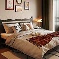 Modern Bedroom Interior With Large Bed Nightstand Lamps Decorative Paintings And Area Rug