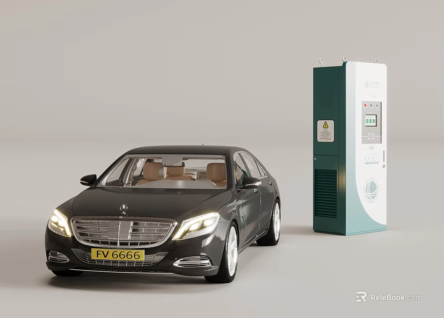 Luxury Sedan Parked Next to Modern Electric Vehicle Charging Station 3d model 