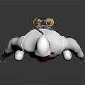 Game Movie Character in White Protective Suit with Red Face Mask Yellow Belt Standing Pose