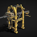 Cartoon Style Yellow Crane Mechanical Structure with Extended Arm and Hanging Hook