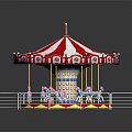 Children Enjoy Colorful Carousel Ride With Red White Striped Canopy And Pony Seats