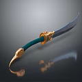 Fantasy Character Wielding Curved Sword With Golden Hilt And Green Handle