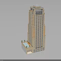Modern Tall Building Design With Balconies Roof Structure And Ground Floor Pool