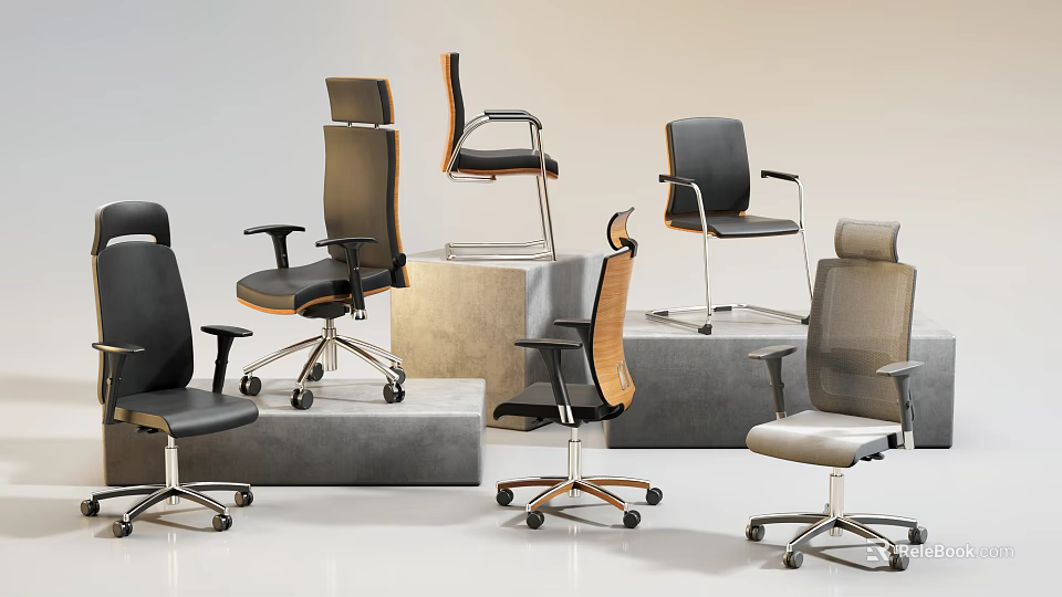 Modern Office Chairs With Ergonomic Design Leather Mesh And Swivel Bases 3d model 