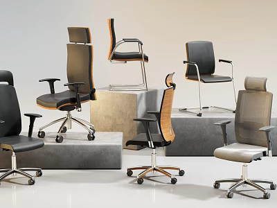 Modern Office Chairs With Ergonomic Design Leather Mesh And Swivel Bases 3d model