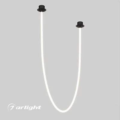 Modern Minimalist Pendant Light With White Linear Design And Black Base 3d model