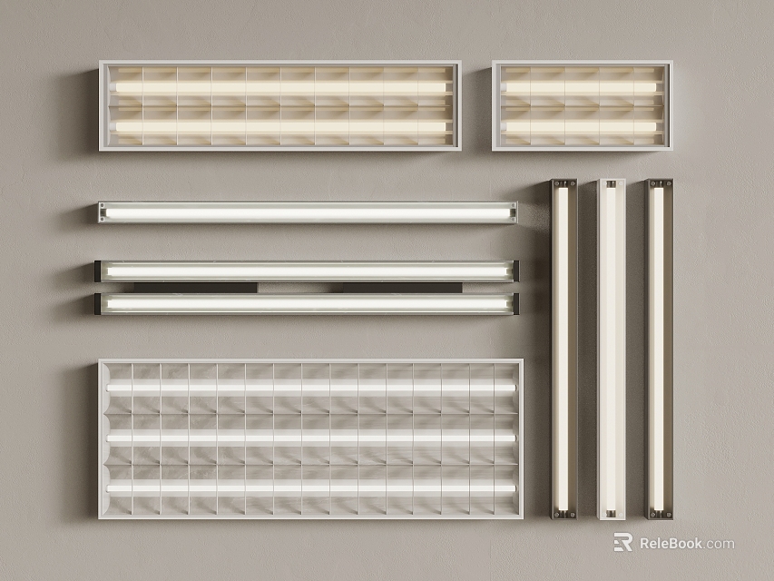 Various Modern Grille Lights With Grid Patterns Sleek Profiles For Indoor Lighting Design 3d model 