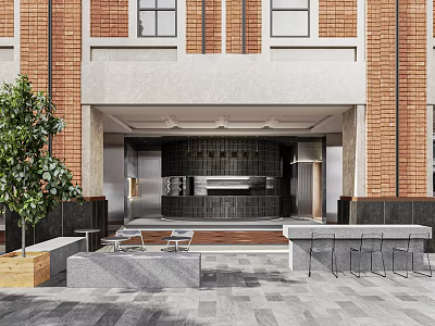Modern Door Head Coffee Shop Door Head Milk Tea Shop Beverage Shop Cashier Console Back Kitchen Equipment Table and Chair Card Seat 3d model