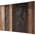 Textured Wall Design With Wooden Frames And Dark Stone Natural Texture