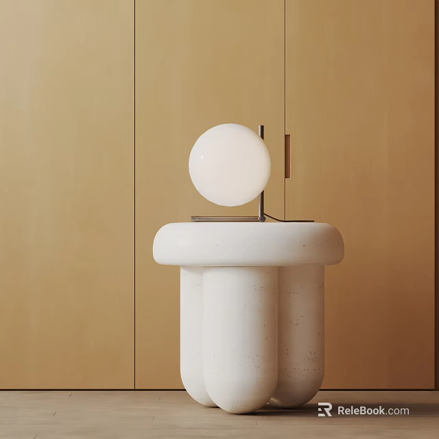 Elegant Modern Side Table With Round White Top Cylindrical Legs And Sphere Decor 3d model 