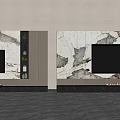 Elegant Modern TV Background Wall With Marble Texture And Storage Shelves 3d model