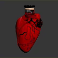 Red Heart Shaped Glass Bottle With Black Cap And Vein Like Texture On Dark Background