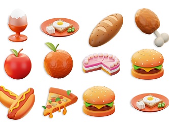 Modern Cartoon Food Hamburg Hot Dog Breakfast Children Cartoon Food Toy Cartoon Cake Bread Pizza Cartoon Food Toy Ornaments Children Food Toy Ornaments 3d model