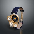 Elegant Blue Strap Watch Featuring Gold Dial Multiple Circular Dials And Gold Chain 3d model