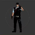 Male Character With Cowboy Hat Gray Vest Tattooed Arms Leather Gloves And Black Pants 3d model