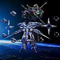 Giant Mechanical Structures In Space With Blue White Accents And Earth Background